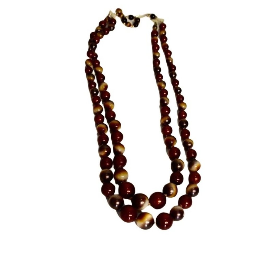 Vintage Brown Double Strand Glass Bead Necklace